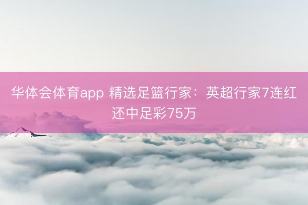 华体会体育app 精选足篮行家:英超行家7连红还中足彩75万
