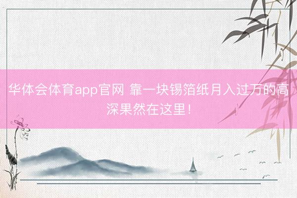 华体会体育app官网 靠一块锡箔纸月入过万的高深果然在这里！