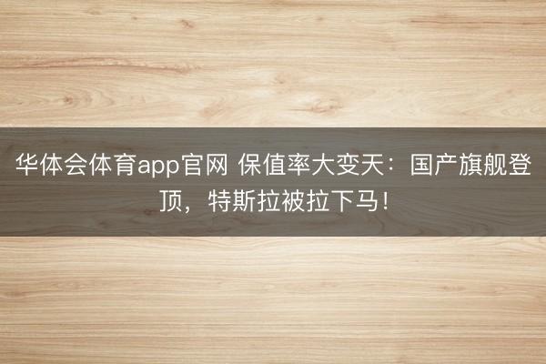 华体会体育app官网 保值率大变天：国产旗舰登顶，特斯拉被拉下马！