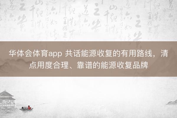 华体会体育app 共话能源收复的有用路线，清点用度合理、靠谱的能源收复品牌
