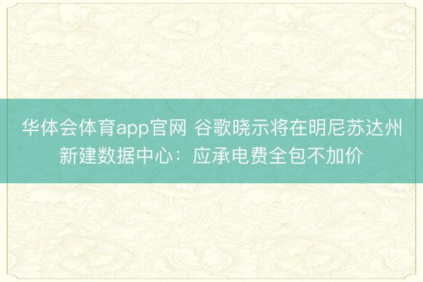 华体会体育app官网 谷歌晓示将在明尼苏达州新建数据中心：应承电费全包不加价