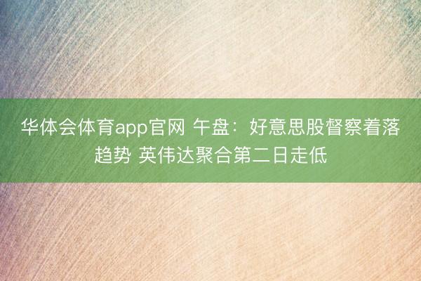 华体会体育app官网 午盘：好意思股督察着落趋势 英伟达聚合第二日走低