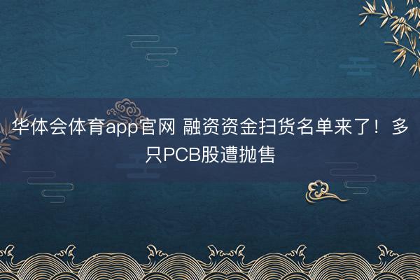 华体会体育app官网 融资资金扫货名单来了！多只PCB股遭抛售