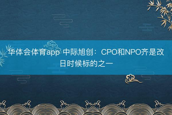 华体会体育app 中际旭创：CPO和NPO齐是改日时候标的之一
