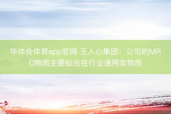 华体会体育app官网 王人心集团：公司的MRO物质主要蚁合在行业通用类物质