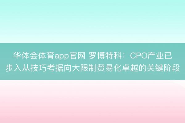 华体会体育app官网 罗博特科：CPO产业已步入从技巧考据向大限制贸易化卓越的关键阶段