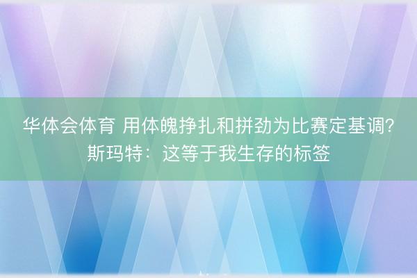 华体会体育 用体魄挣扎和拼劲为比赛定基调？斯玛特：这等于我生存的标签