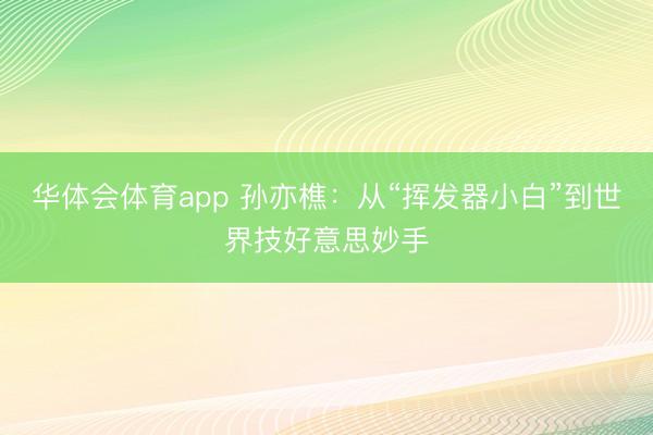 华体会体育app 孙亦樵：从“挥发器小白”到世界技好意思妙手