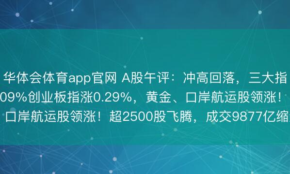 华体会体育app官网 A股午评：冲高回落，三大指数集体飞腾，沪指涨0.09%创业板指涨0.29%，黄金、口岸航运股领涨！超2500股飞腾，成交9877亿缩量856亿