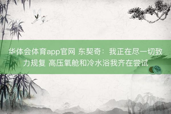 华体会体育app官网 东契奇：我正在尽一切致力规复 高压氧舱和冷水浴我齐在尝试